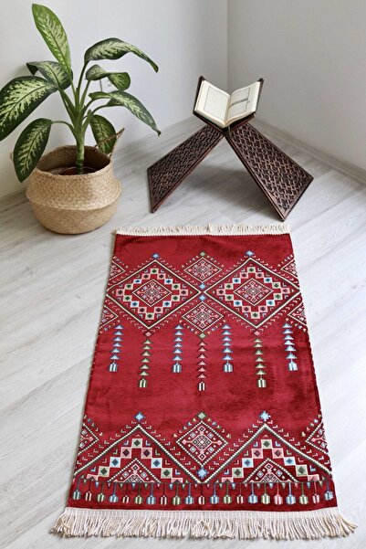 Bilenler Kilim Sa deznom Postavljeno Luksuzni molitveni tepih S1020 Crveni