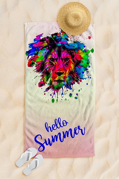 cott land Hello Summer Lion Beach Towel