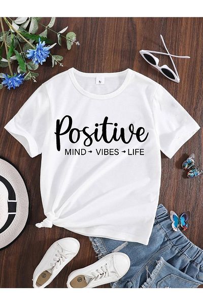 LePold Crew Neck Positive Letter Printed Girl/Boy T-Shirt