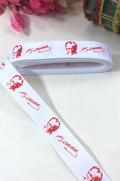 GELD Red Atatürk Signature Grosgrain Ribbon with White Background – Ribbon