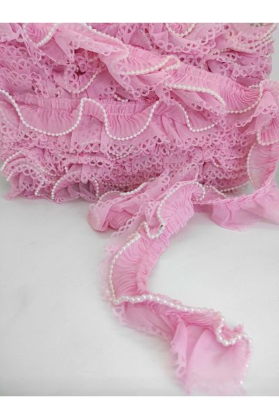 GELD Ροζ Laser Cut Pearl Pleat Ruffle Κορδέλα – Κορδέλα