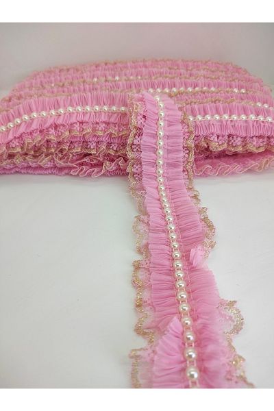 GELD Ροζ Κίτρινη Glitter Pearl Ruffle Κορδέλα – Κορδέλα