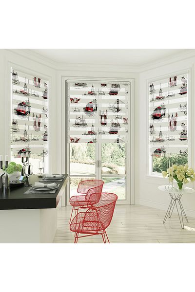 Turuncu Dizayn Black Istanbul Patterned Digital Printed Zebra Roller Blinds for Kitchen and Living Room