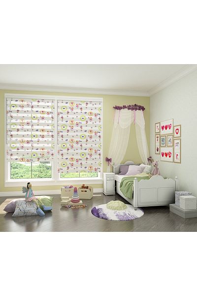 Turuncu Dizayn Green Fairy Girl and Cute Mouse Patterned Digital Printed Zebra Roller Blinds for Children's Room