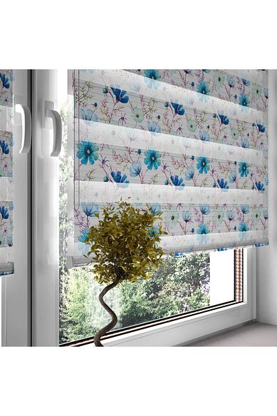 Turuncu Dizayn Td Trend Printed Zebra Roller Blinds Blue Blue Daisies