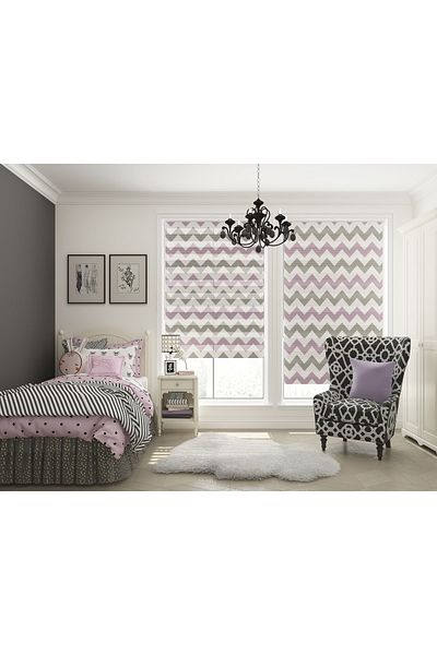 Turuncu Dizayn Lilac Zigzag Patterned Digital Printed Zebra Roller Blinds