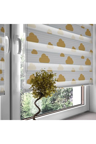 Turuncu Dizayn Yellow Clouds Patterned Digital Printed Zebra Roller Blinds for Children's Room