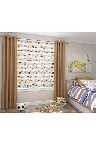 Turuncu Dizayn Brown Pirate Diary Patterned Digital Printed Zebra Roller Blinds for Children's Room and Playroom