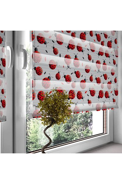 Turuncu Dizayn Red Ladybugs Patterned Digital Printed Zebra Roller Blinds for Children's Room