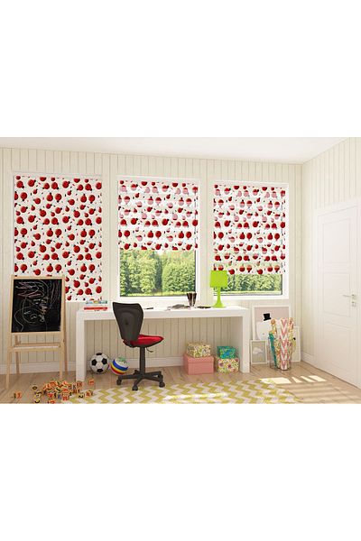 Turuncu Dizayn Red Ladybugs Patterned Digital Printed Zebra Roller Blinds for Children's Room