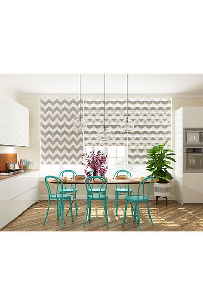 Turuncu Dizayn Zebra Patterned Td Trend Gray Zigzag Curtain