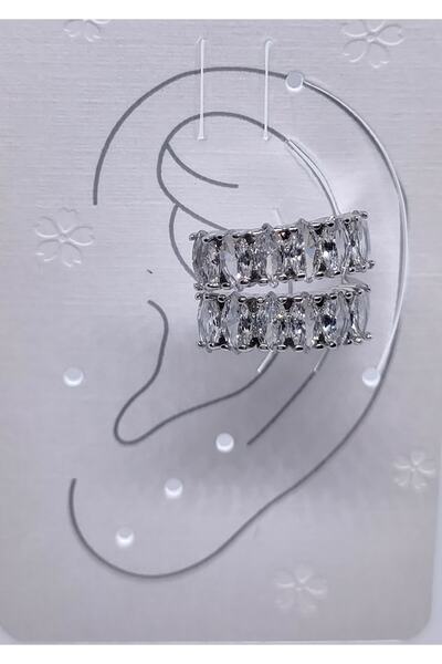 Sapphire Bijuteri Gümüş Renk Taşlı 2'li Kıkırdak Küpe 103