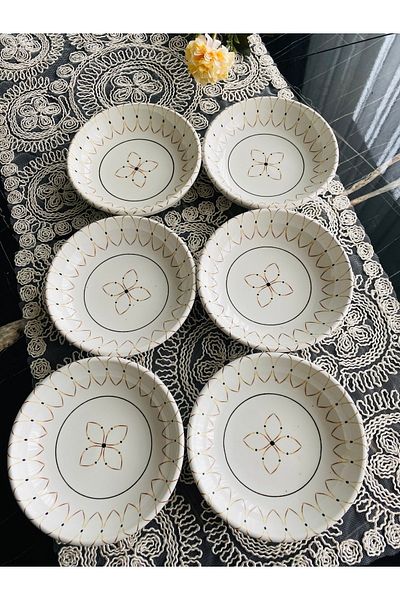 VENÜS HOME DECORATION Gold Ellipse Model 6-Piece Round Bowl Jam Bowl Snack Bowl
