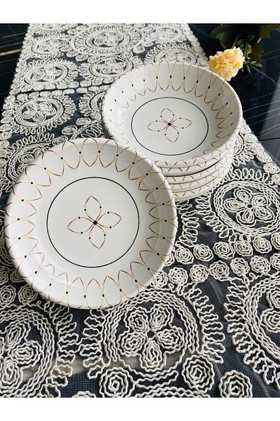 VENÜS HOME DECORATION Gold Ellipse Model 6-Piece Round Bowl Jam Bowl Snack Bowl