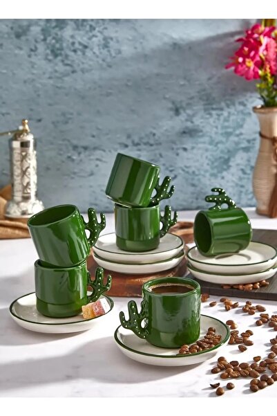 Rood Wit 6 Kişilik Kaktüs Model Fincan Takımı, Kahve Fincanı Seti