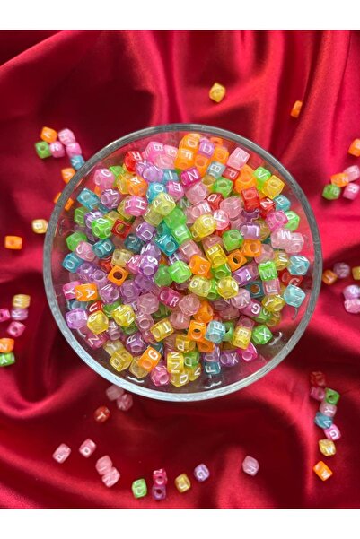 Aslan Online 50 gr mărgele de litere cub alb de culoare mixtă transparentă, m...