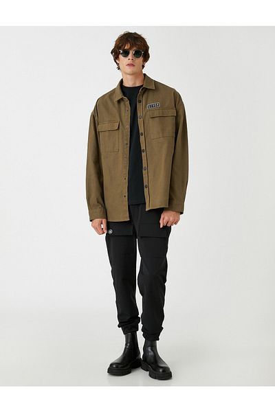 Koton Printed Shirt Jacket with Pocket Detail