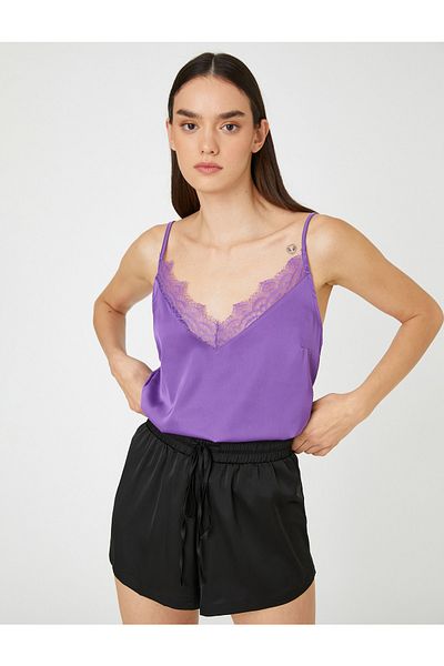 Koton Top cu pijama din satin Cameră de corp Bretele subțiri Dantela