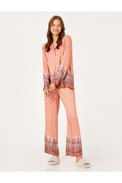 Koton Patterned Satin Pajama Bottoms with Elastic Waist