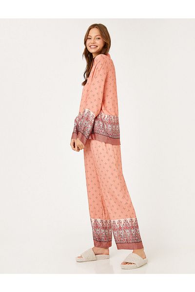Koton Patterned Satin Pajama Bottoms with Elastic Waist