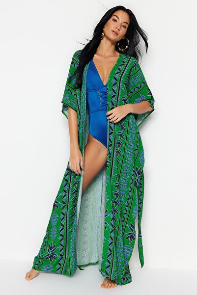 Trendyol Collection Kimono și caftan cu model etnic verde TBESS23KM00093