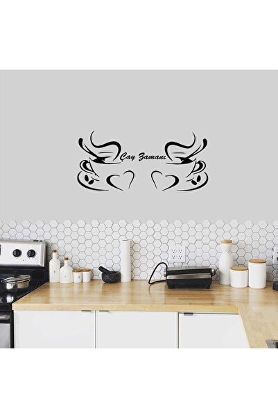 Genel Markalar Çay Zamanı Yazılı Fincan Silüeti Dekoratif Mutfak Duvar Sticke...