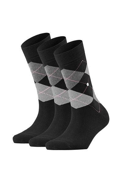 Burlington Damen Socken 3er-Pack – Queen, Kurzstrümpfe, Baumwolle, Rautenmuster, Logo