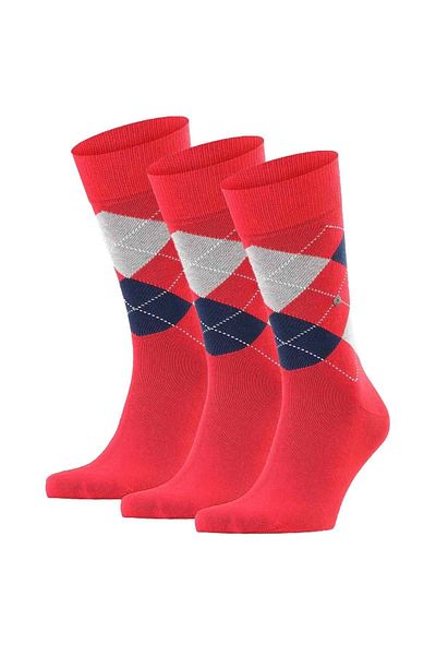 Burlington 3-teiliges Herren-Socken-Set – King, Baumwolle, Rautenmuster, Logoamblem
