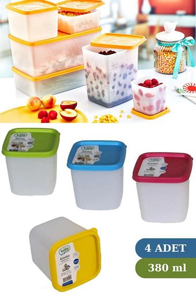 Flosoft حاوية تخزين الطعام لثلاجة ألاسكا سعة 380 مل وفريزر 4 قطع (4 × 380 مل)