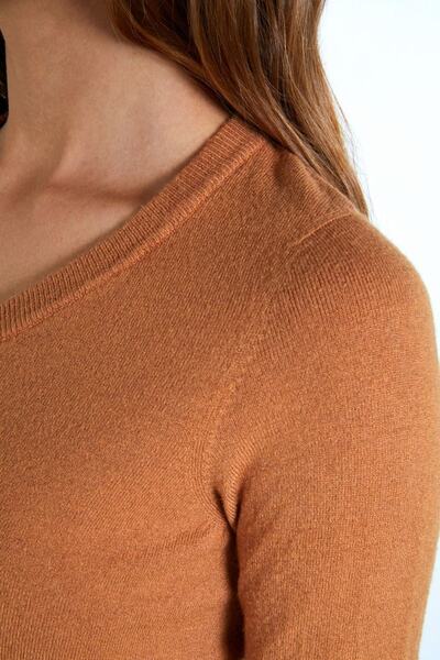 JOIN US Seamless Ribbed Elastic Waist Knitwear Sweater - A. Brown
