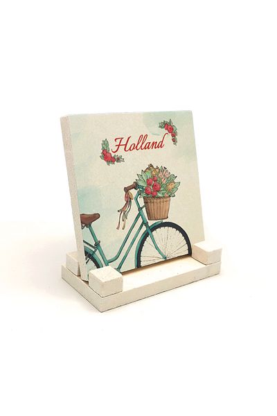 Sadrazam Dutch Bicycle Image Printed Natural Stone Tabletop