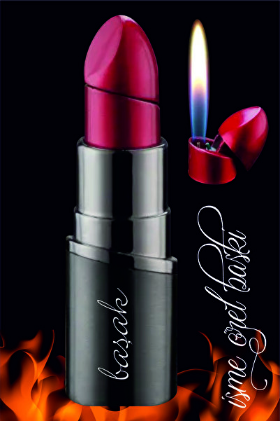 Genel Markalar Kişiye Özel Isim Baskılı Ruj Şeklinde Bütan Gazlı Alevli Çakmak Mini Çanta Boyu Hediye Kutulu Füme