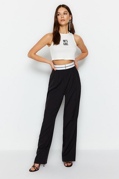 Trendyol Collection Magas derekú öv fekete széles szárú szőtt nadrág - TWOSS23PL00150