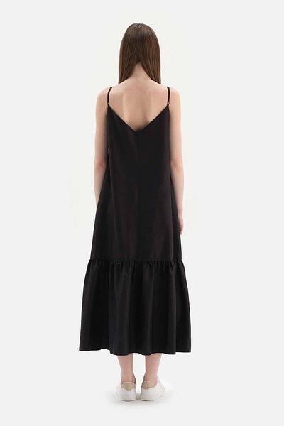 Dagi Schwarzes, langes, gewebtes Trägerkleid mit Knöpfen auf der Vorderseite
