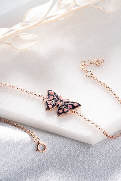 Silvano Jewelry 925 Ayar Gümüş Renkli Kelebek Bileklik