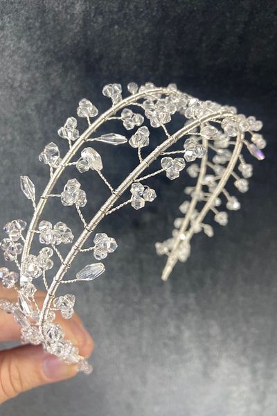 GELD Model de înger lucrat manual din piatră de cristal transparent pentru femei Henna și coroana de mireasă – Coroana