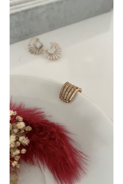 SU PERİSİ TAKI BİJUTERİ Gold 4 Sıra Zirkon Taşlı Earcuff , Kıkırdak Küpe