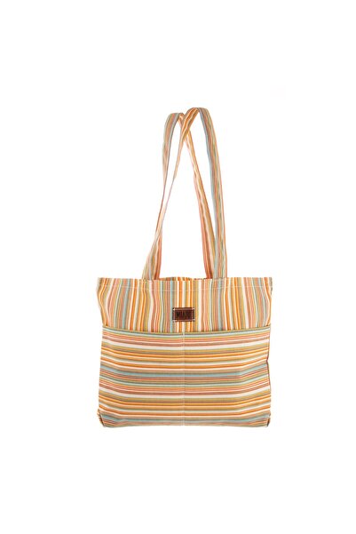 Miaju Kanvas Çizgi Desenli Tote Çanta, Yüksek Kalite Pamuk Kanvas Çizgili Omu...