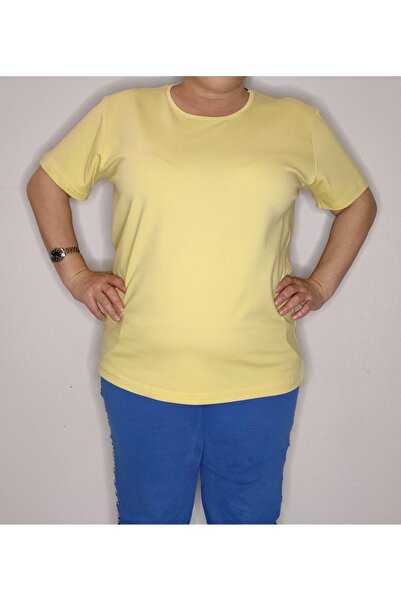 Bomenti Life Yellow Women's Large Size Regular -normal Cut Basic Crew Neck Ly...