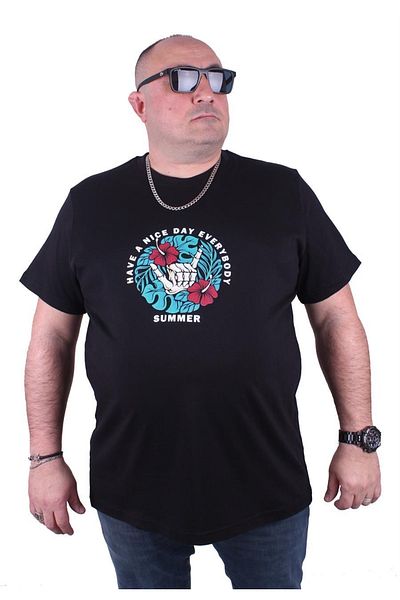 MocGrande Ανδρικό μπλουζάκι με λαιμόκοψη σε μεγάλο μέγεθος καλοκαίρι 23119 Μαύρο