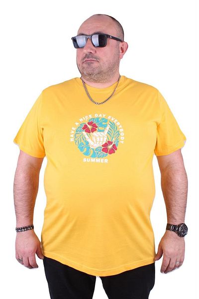 MocGrande Plus Size Men's Crew Neck T-Shirt Summer 23119 Yellow
