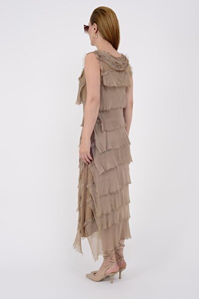 Bohem Stil Μεταξωτό φόρεμα 2 μεγεθών Camel Italian Layer - φαίνεται λεπτό