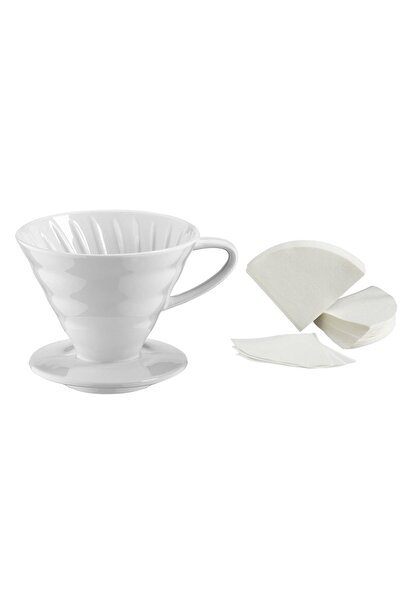 Grossberg Coffee V60-02 Seramik Dripper, V60-02 Uyumlu Filtre Kağıdı Set