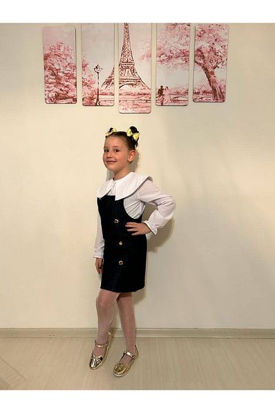 İPEK KİDS Combinație de cămașă din popelin din denim pentru fete Ipekkids