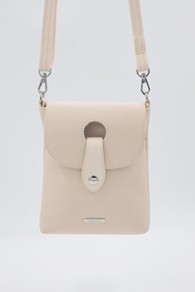 Paksoy حقيبة هاتف بحزام متقاطع من الجلد الصناعي من رولاكس باللون الكريمي