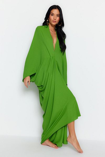 Trendyol Collection Khaki Wide Fit Maxi Woven Gathered Beach ruha TBESS23EL00274