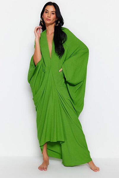 Trendyol Collection Khaki Wide Fit Maxi tkané plážové šaty TBESS23EL00274