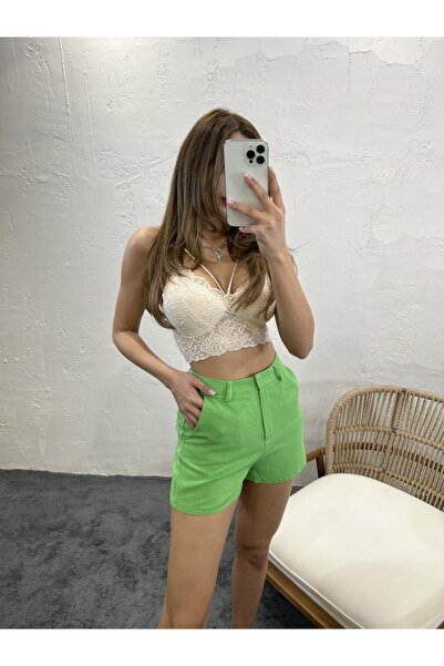 Fame Відкриті зелені віскозні жіночі шорти