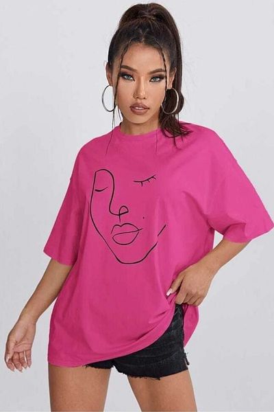 MODAGEN Γυναικείο μπλουζάκι Oversize με στάμπα σε ροζ πρόσωπο