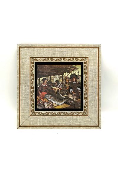 BAKSEPETE Pictură cu cadru MDF imprimat Piața de pește din Olanda 20cmx20 Cm Krt-041